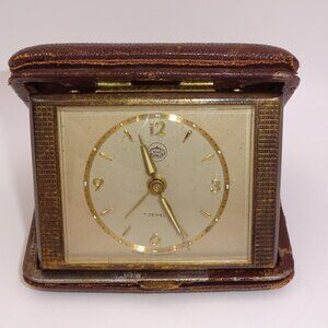 Vintage King 7 Jewels Wind Up Desk Travel Alarm Clock in Case Germany Works